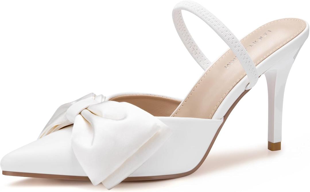 Women's Closed Pointed Toe Slingback Pumps with Big Bow Elastic Strap 3.5 Inch Stiletto Heels Dress Shoes 6.5