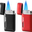2 Pack Mini Butane Lighter, Double Jet Torch Lighter with Visible Window, Refillable and Adjustable Pocket Lighter, Great Little Gift for Men and Women, Black and Red (Without Gas)