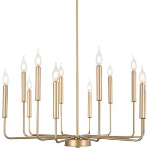 Modern Gold Farmhouse Chandeliers, 12-Light Industrial Metal Chandelier Lighting, Classic Candle Hanging Pendant Light Fixtures for Kitchen, Dining Room, Living Room, Entryway