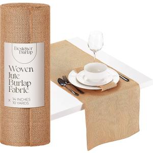 Table Runner, 14" x 10 Yards Rustic Farmhouse Dcor for Dining Room, Coffee, Tea & Outdoor Tables Woven Jute Fabric Roll for Centerpieces or Placemats, 14in*10yards