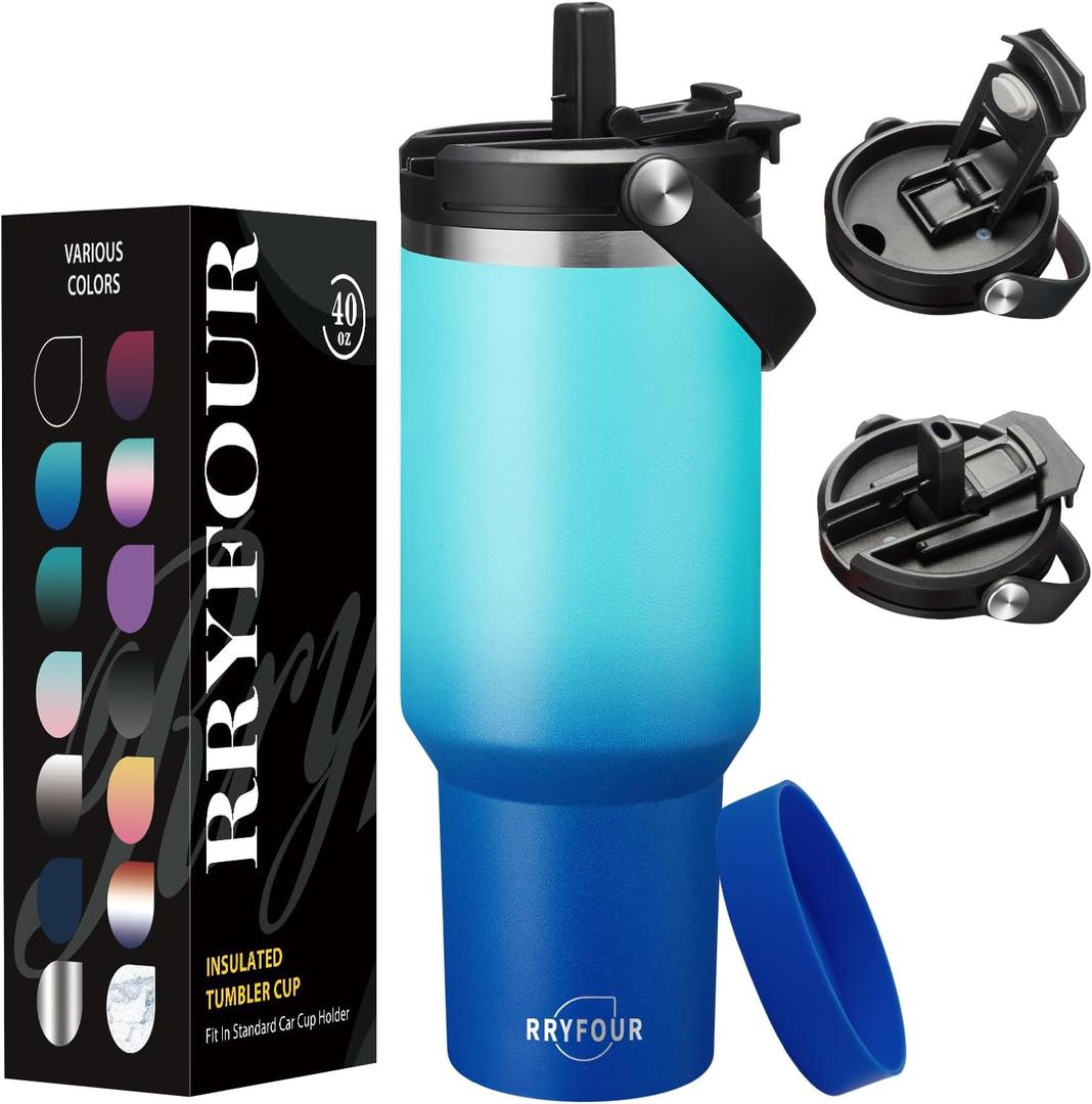 40 OZ Tumblers with Lid and Straw - Travel Coffee Tumbler Keep Cold-36H & Hot-12H, Wide Mouth Insulated Water Bottles for Work Sport Gym, Stainless Steel Tumbler Mug Leak Proof (Ocean Star)