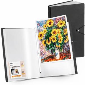 JoyCat Art Portfolio Binder Fits 12"x18" for Diamond Art Painting, 40 Pockets Slevees Protectors Art Folder with Clear View Pages, 80 Sheets Presentation Binder for Artists and Students (Black)