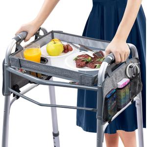 BAGSFY Upgraded Clear View Walker Tray for Seniors Universal Folding Walker Table with Cup Holder & Side Pocket | Hard Top Lightweight Walker Accessory, Tool-Free Installation, Fits Most Walkers