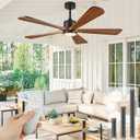 52 Inch Ceiling Fan with Lights and DC Motor by Remote Control,5 Reversible Solid Wood Blades,6-Speed Noiseless DC Motor, Modern Ceiling Fan for Indoor Bedroom Living Room Outdoor Patios