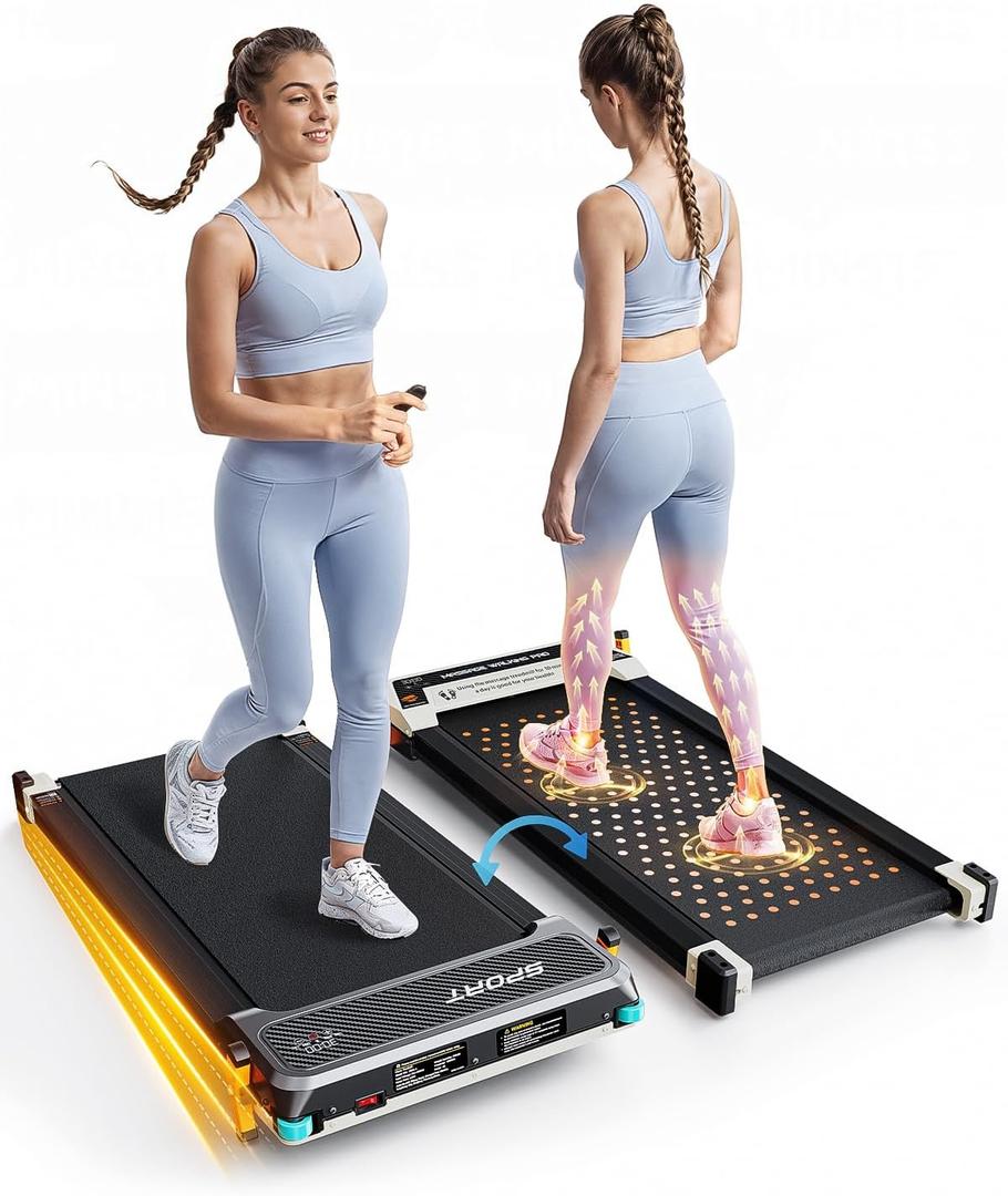 FUNRAY Versatile Walking Pad Treadmill with Incline - Dual-Sided Under Desk Treadmill with Foot Massage,2 in 1 Walking Machine for Home/Office with 330LBS Weight Capacity (Gray)