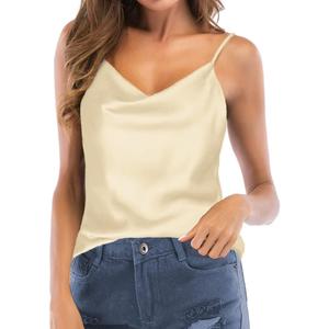 Women's Silk Satin Camisole Cowl Neck Tank Top Cami Silky Basic Tank Shirt Blouses (14, Champagne)