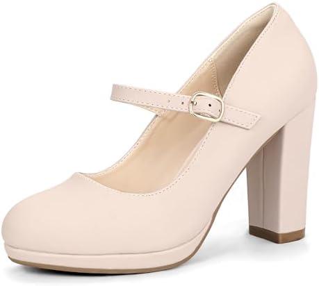 IDIFU IN4 Mary Jane Shoes Closed Toe Heels Platform High Chunky Block Heels Women's Pumps Comfortable Dress Shoes for Women Wedding Bridal Work Fashion Round Toe Pumps Shoes, Size 6.5
