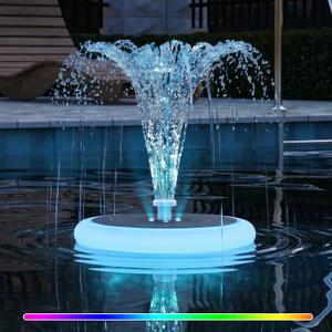 1-Pack Solar Fountain with RGB Lights 3.5W Solar Powered Bird Bath with 6 Nozzle and 4 Fixed Pipes for Pool Garden Pond and Fish Outdoor