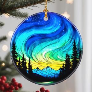 2 x Christmas Ornaments, 2.8 Inch Ceramic Hanging Ornament, Christmas Tree Ornaments, Xmas Decorations, Holiday Decorations, Holiday Party Gifts, and Xmas Gift Ideas - Northern Lights