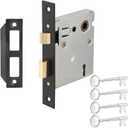Mortise Lock Replacement Parts, Vintage Style Indoor Mortise Lock Assembly Kit with Antique Skeleton Keys and Reversible Latch Bolt, Matte Black Plated Finish