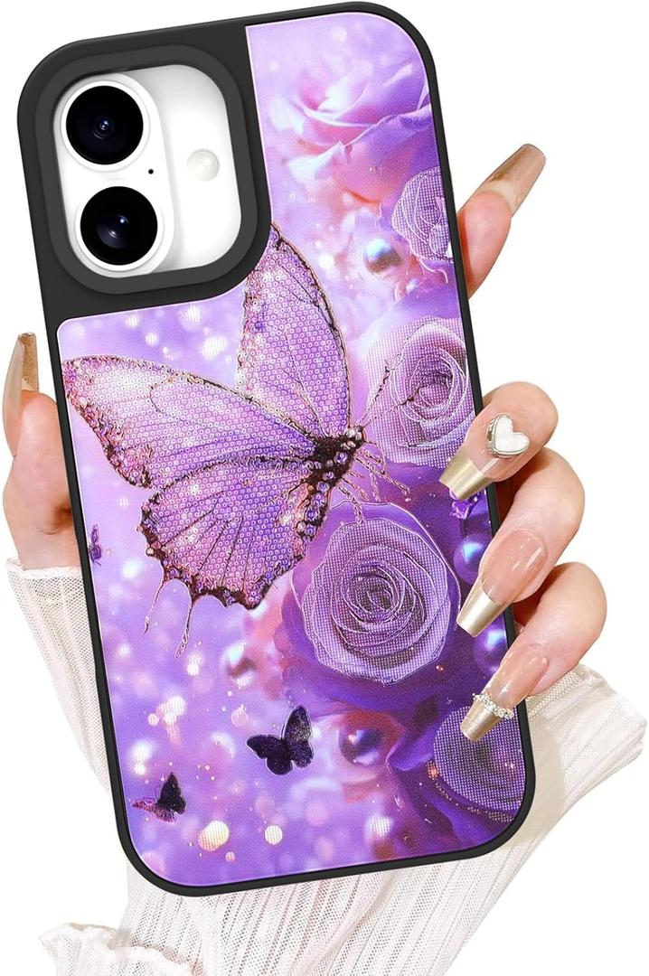 Fiyart Designed for iPhone 16 Plus Case,Cute 3D Glossy Butterflies for Women Girls Hard Shell Durable Shockproof Luxury Aesthetic TPU Phone Bumper 6.7"-Purple