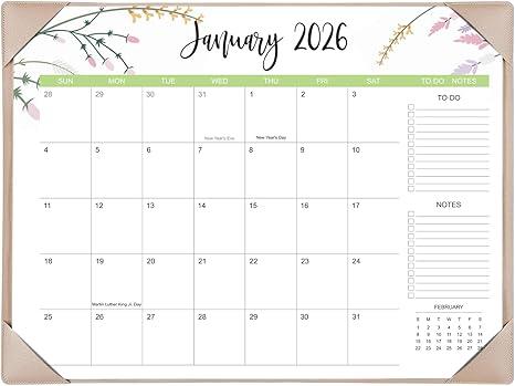 Desk Calendar 2026 with Desk Mat – 22" x 17" Large Desk Pad Calendar Runs from January 2026 to June 2027, Floral Design Desktop Calendar with To Do List, Personal Desk Calendar Planner for Home, Office