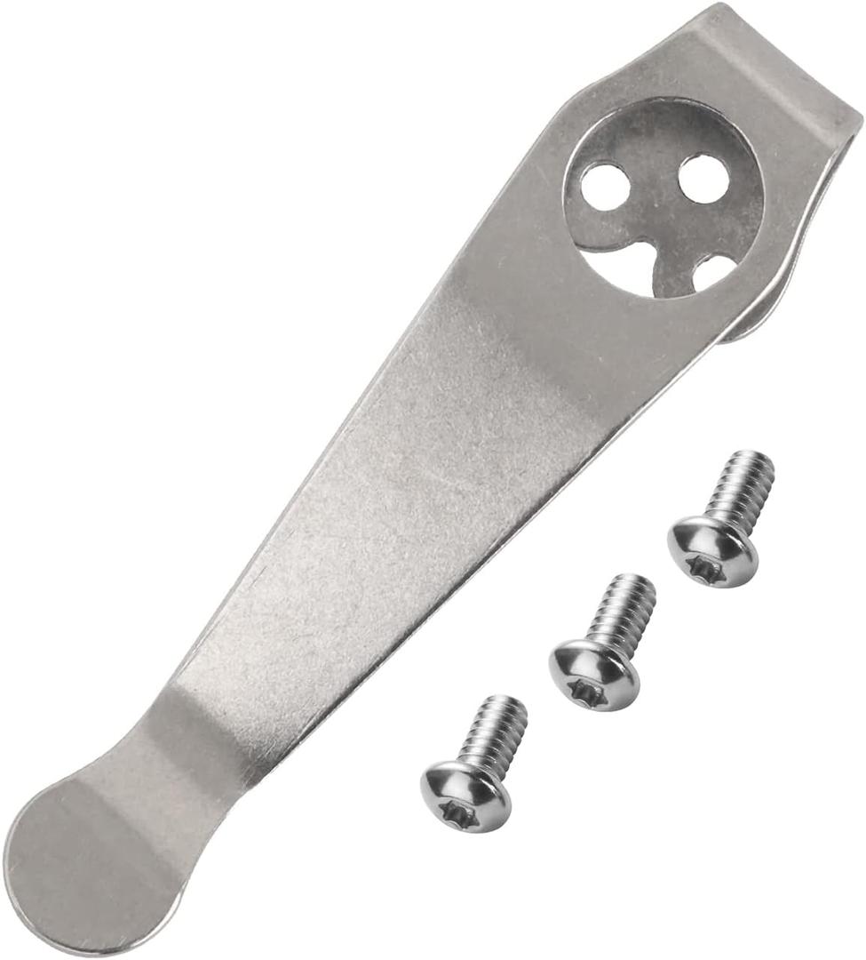 Titanium Deep Carry Pocket Clip for Spyderco Para 3, Paramilitary 2 and More Models Knives, Premium Custom-made Pocket Clip with 3 Pieces Screws, Stone Wash