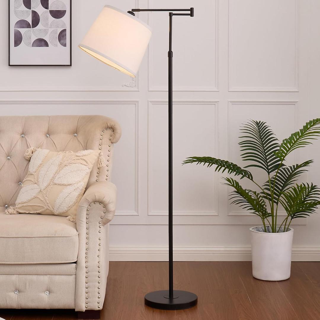 55"-65.5" Adjustable Floor Lamp for Living Room, Black Swing Arm Floor Lamps for Home, Modern Standing Lamp, Tall Black Floor Lamp for Reading, Home Office, Nursery, Bedroom