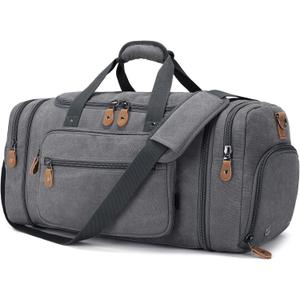 Gonex Canvas Duffle Bag 60L Travel Duffel Overnight Weekend Bag with Shoe Compartment (Gray) (Grey)