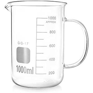 QWORK Beaker with Handle, 1000ml/33.81oz Measuring Cup, Borosilicate Glass,Beaker Mug with Pouring Spout