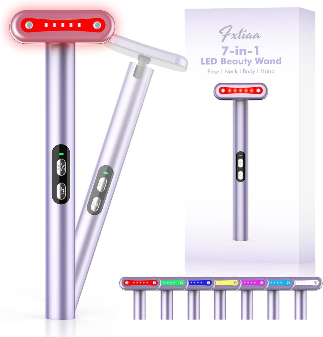 Light-Therapy-Wand, Red Light Therapy for Face and Neck Facial Wand 7 in 1 Led Beauty Wand Red & Blue Rejuvenation Face & Eye Massager Skincare Tool (Purple)