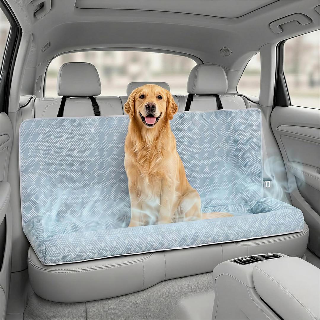 Premium Cooling Dog Car Bed for Dogs, Breathable Back Seat Travel Dog Car Seat, Cool-to-Touch Washable Pet Travel Bed with Supportive Bolster, Size: Large