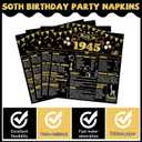 CHUNNIN 96Pcs 80th Birthday Plates and Napkins Back in 1945 Party Decorations Black Gold 80 Year Old Cake Dessert Plates 1945 Tableware for 24 Guests 80th Theme Men Woman Birthday Party Supplies