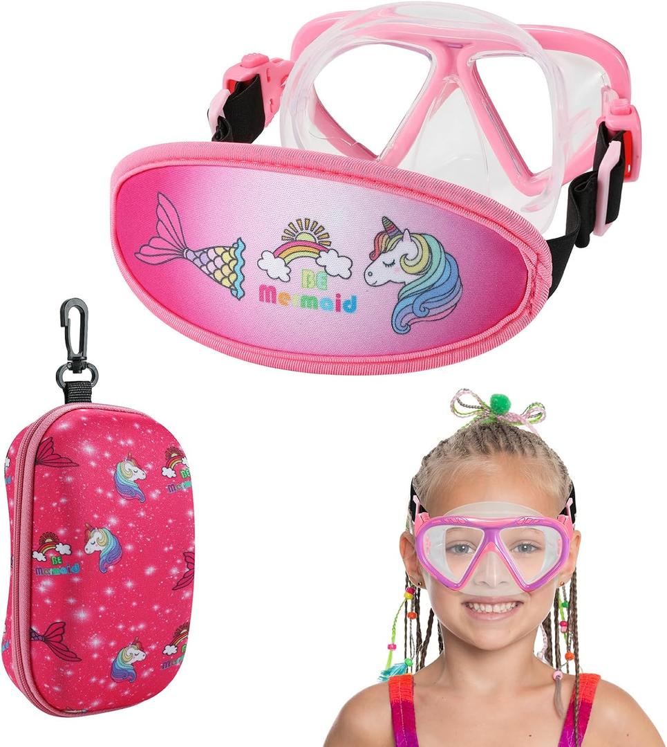 Toddler Swim Goggles Nose Cover,Kids Goggles No Hair Pull,Anti Fog Children Swimming Mask (1pk - Pink Mermaid)