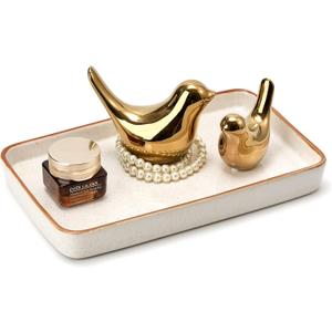 10"6"1" Bathroom Vanity Tray for Countertop- Ceramic Decorative Organizer Tray for Dresser Tops, Toilet, Perfume, Sponge Holder Soap Dish Dispenser for Kitchen Counter- Reactive White