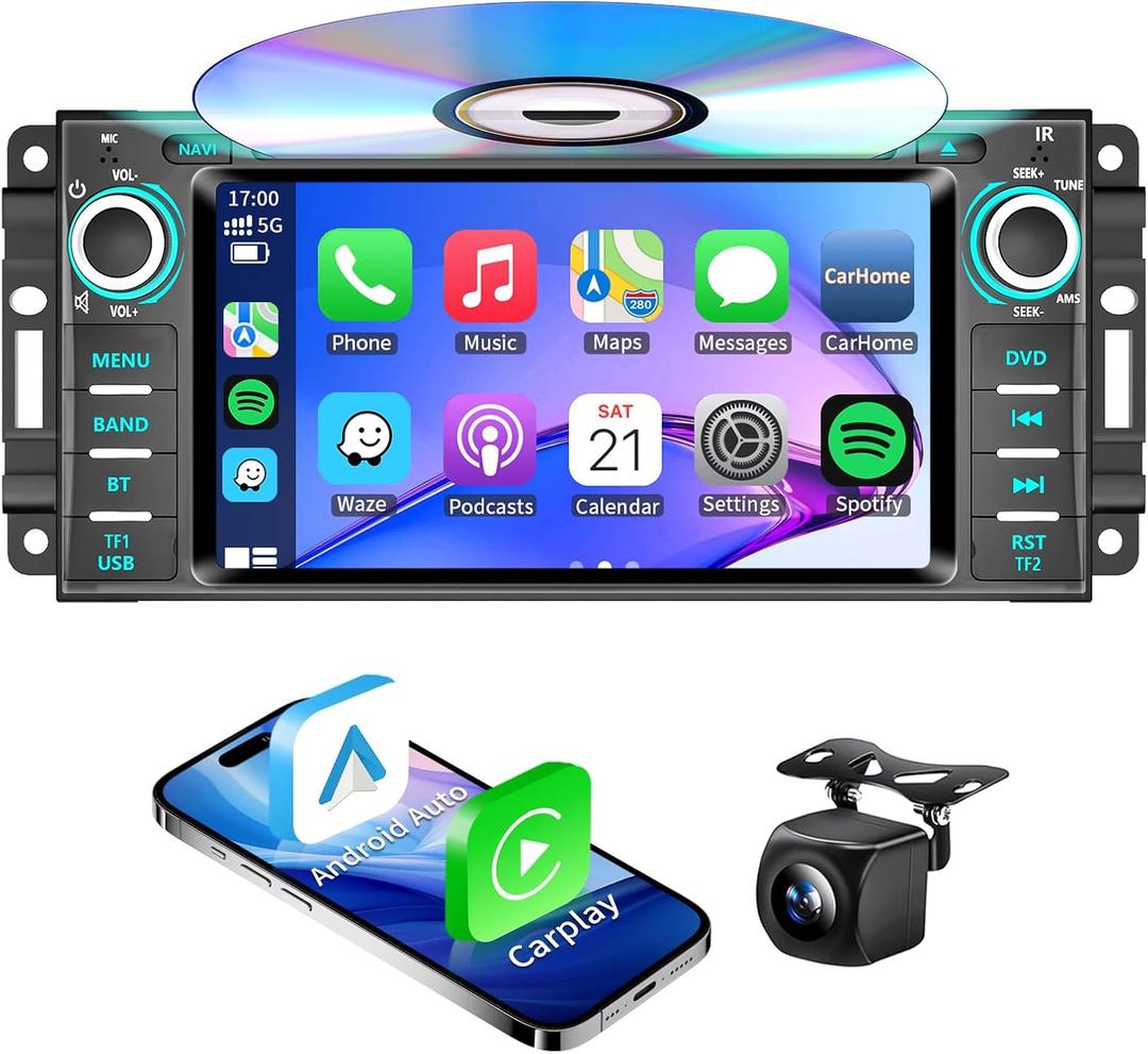 Car Stereo Radio DVD CD for Jeep Wrangler JK Compass Patriot Grand Cherokee Liberty/Dodge Caliber Journey Avenger Ram 1500 /Chrysler Sebring Wireless CarPlay Android Auto GPS Bluetooth AM/FM SWC