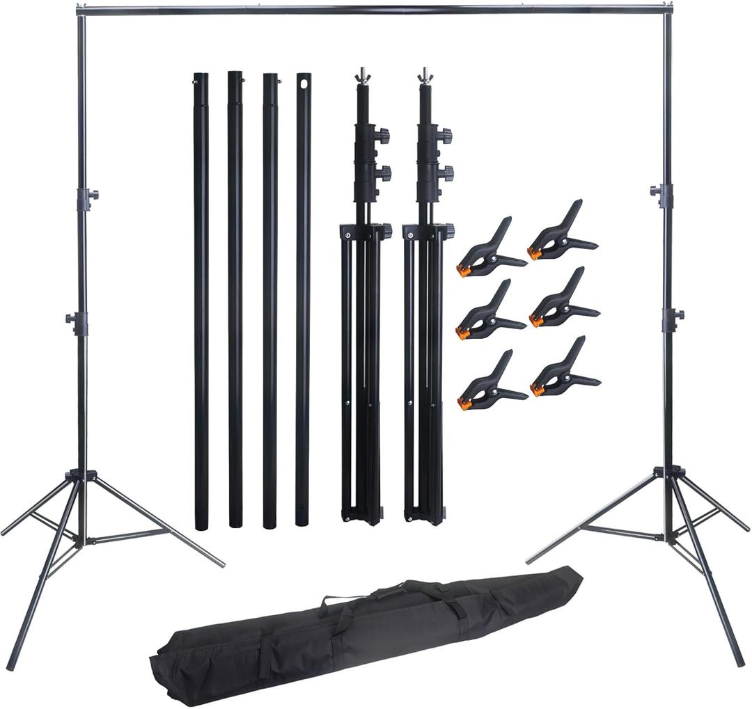 10x9.2ft Adjustable Photo Backdrop Stand Kit - Heavy Duty Background Support System with Spring Clamps & Carrying Bag for Photography, Studio, Parties, Weddings, Video, DIY Decoration (9x10ft)