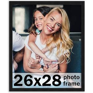 26x28 Frame Black Picture Frame - Complete Modern Photo Frame Includes UV Acrylic Shatter Guard Front, Acid Free Foam Backing Board, Hanging Hardware Wood Wall Frames for Family Photos - no Mat, Count Of 3