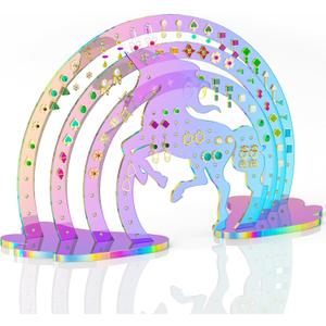 Iridescent Acrylic Unicorn Rainbow Earring Organizer, 132 Holes for 66 Pairs Jewelry Display Stand, Plastic Iridescent Clear Acrylic Earring Rack Holder Organizer for Women