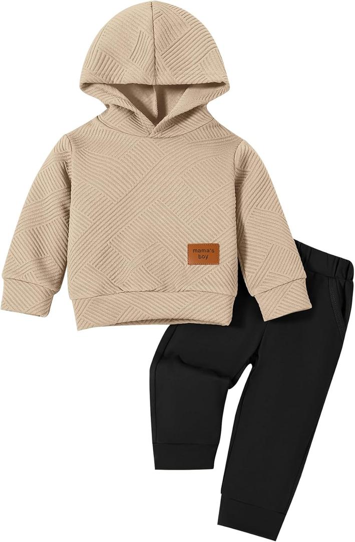 Neutocd Baby Boy Clothes Outfits Long Sleeve Hoodie Tops Sweatshirt Pants Set for Infant Toddler Fall Winter Sweatsuit (18-24 Months, Khaki/Black)