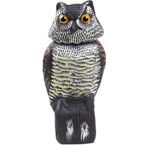 Owl Decoys to Scare Birds Away with Rotating Head,Natural Enemy Bird Deterrent Realistic Eyes & Waterproof Shape Fake Owl Scarecrow Bird Control