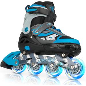 Adjustable Inline Skates for Kids and Adults, Outdoor Beginner Roller Skates with All Light Up Wheels for Girls, Boys, Men and Women (Medium(US 2Y-5Y)Big Kid, Blue)