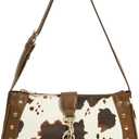 Womens Cow Print Studded Underarm Bags Zipper Buckle Shoulder Handbags Retro Cowgirls Purse (One Size, Brown)