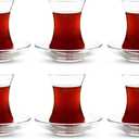 ums Turkish Tea Glass Set, Slim Waist Design and Thick Sole Prevent Tea From Getting Cold, Easy to Keep for 6 People, 6 Saucers, 6 Glasses, Useful Set (12 Pieces)