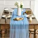 Artoid Mode Dusty Blue Gauze Table Runner 120 Inch 10FT, Seasonal Sheer Kitchen Dining Holiday Wedding Birthday Baby Shower Table Decor for Home Party