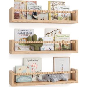 Nursery Book Shelves, Set of 3, Floating Shelves for Toddler, Nursery Decor(Wood, 16.5 Inches)