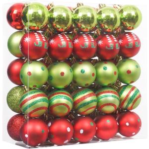XmasExp 50ct Christmas Balls Ornaments for Tree - Red and Green Shatterproof Xmas Balls Set Mini 1.57 Inch Plastic Christmas Baubles for Holiday Party Decor