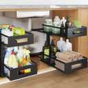 Under Sink Organizer, 2-Tier Dual Pull Out Cabinet Organizer Drawers With Smooth Circular Rail, Large Capacity Metal Mesh Sliding Shelves For Bathroom& Kitchen Storage,Height AdjustableBlack,2 Packs (2 Pack-15.9"Dx11.6"-16.7" H)