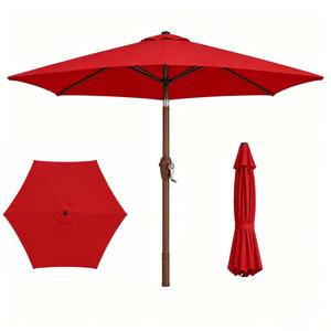 Patio Kingdom 7.5ft Patio Umbrella, Outdoor Table Market Umbrella with Smooth Crank Lift, 6 Windproof Fiberglass Ribs, UPF50+ UV Protection for Deck, Pool, Garden and Backyard, Red