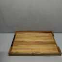 22 Inches Acacia Wood Serving Tray with Metal Handles, Large Wooden Rectangle Ottoman Tray, Decorative and Durable Design for Living Room Coffee Table Couch Kitchen