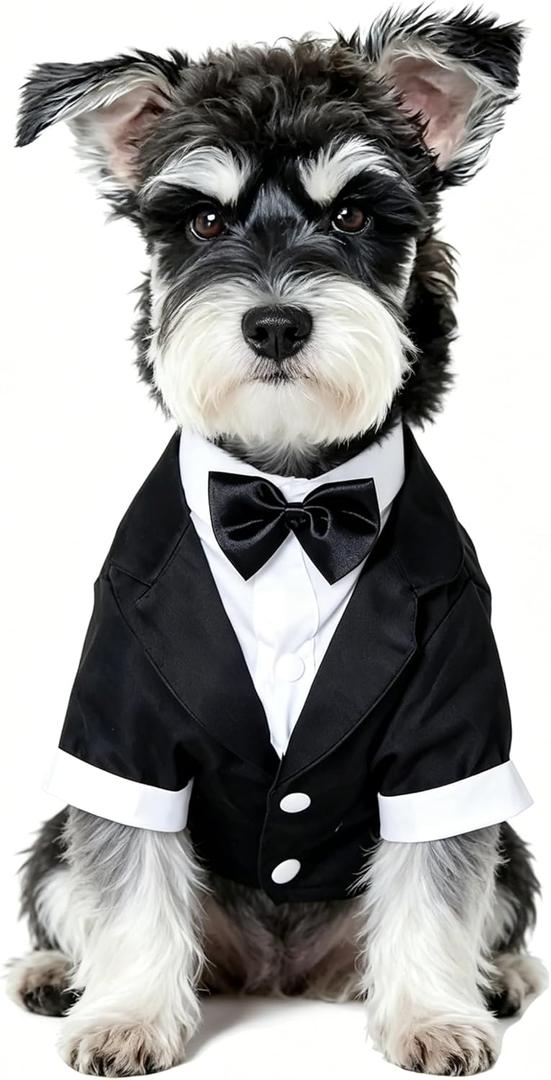 Black, White, Blue Dog Shirts for Wedding, Puppy Tuxedo, Dog Formal Wear, Doggie Tux, Suit and Tie Costume, Black, Large