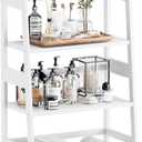 HITNET White Ladder Bookshelf, Leaning Bookcase, 4-Tier Bamboo Shelf, Floor Standing Storage Shelving Unit, Open Display Book Shelves, 53 cm x 32 cm x 125 cm