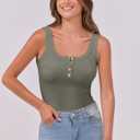 ANRABESS Tank Tops for Women Summer Basic Ribbed Henley Slim Fitted Sleeveless Cami Shirts Button Up Workout Casual Outfits (Green, L)