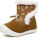 Ahannie Toddler Snow Boots for Boys Girls  Baby Winter Warm Water-Resistant Boots with Hook & Loop (Brown)