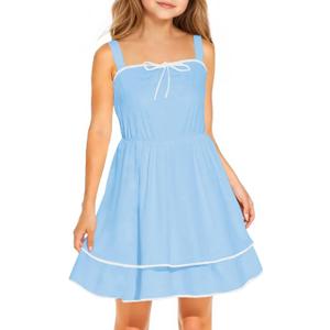 Haloumoning Girls Sleeveless Summer Dress Kids Cute Smocked Tiered Sundress 9-10 Years
