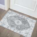 MUJOO Grey Rug 2'x3', Small Washable Area Rugs for Entryway Kitchen Bathroom Bedroom,Boho Vintage Bohemian Distressed Farmhouse Non Slip Carpet, Floral