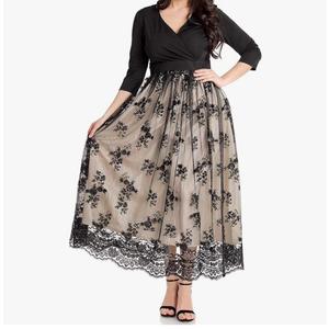 GRAPENT Women's Plus Size Sequin 3/4 Sleeves Evening Gown Party Long Maxi Dress XL