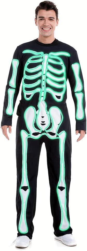 HSCTEK Adult Light-up Skeleton Costume(Updated EL Wire) (XX-Large, Green)