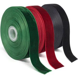 Velvet Ribbon Set, 1  30Yards (3 Rolls, 10Yards/RollsBurgundy, Dark Green, Black) Velvet Ribbon for Gift Wrapping, Flower Bouquet, Bow Making & Other Projects