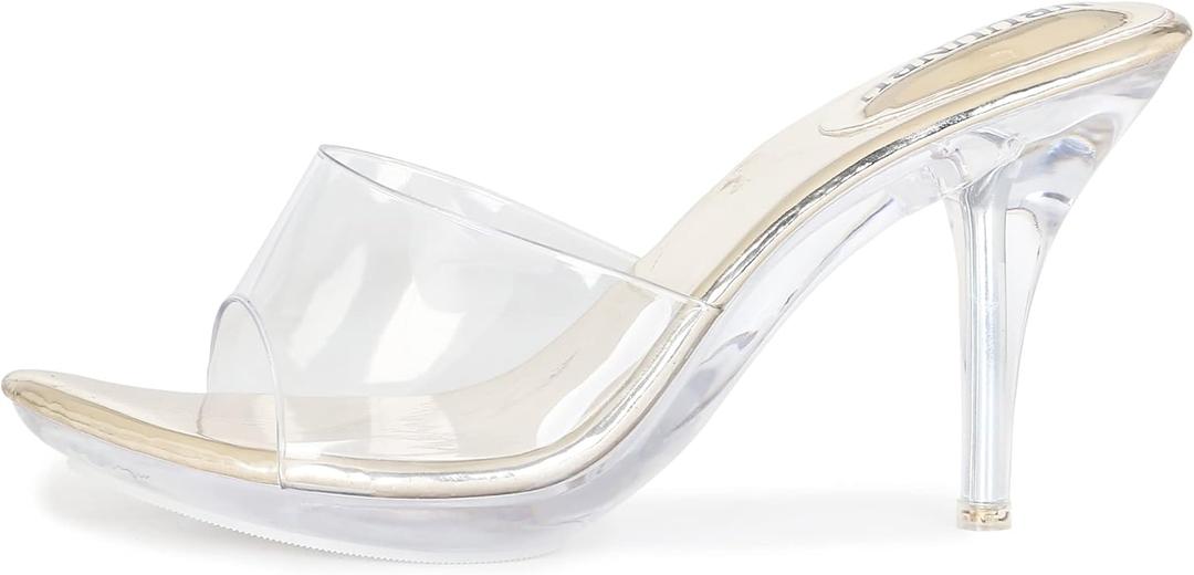 NBUUNBU Silver Clear Heels For Women Dress Shoes Transparent Strap Sexy Stilletos Heels Open Toe High Silver Heeled Sandals Pump Mules, Size 8